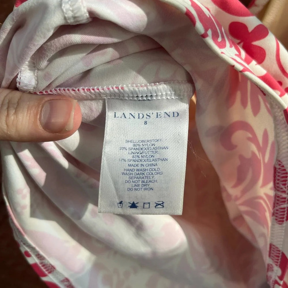 Lands End Swimsuit Top Womens 8 Tankini Pink White Floral Paisley Halter V Neck - Picture 4 of 4